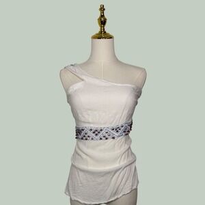 balina collection y2k 2000s‎ white beaded blue brown blouse top boho coquette